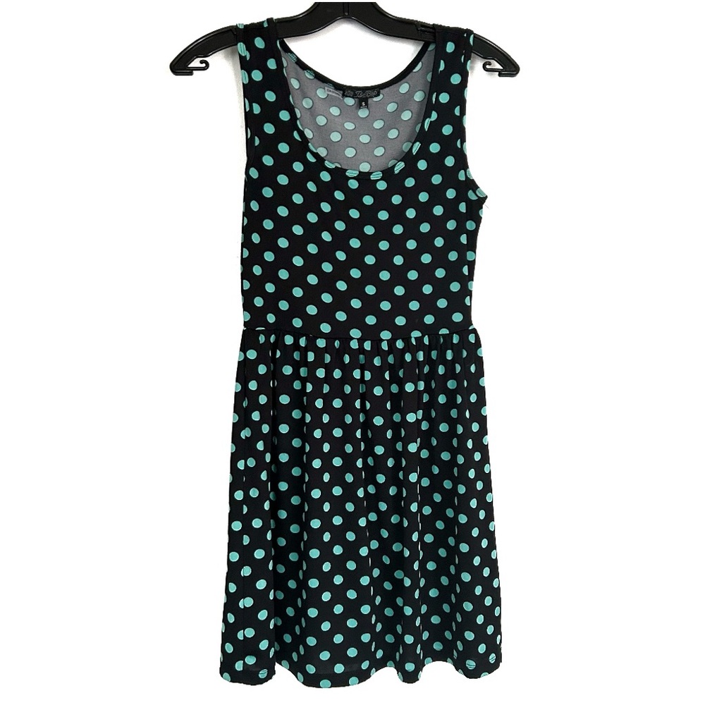 BeBop Black Teal Blue Polka Dot Dress Size Small Stretchy Sundress Summer Tank